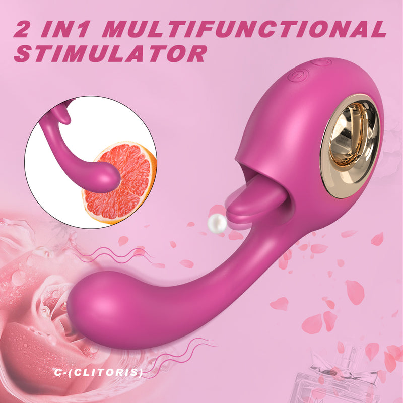 YoYoLemon G-Punkt-Dildo-Vibrator, 2-in-1 Klitoris-Zungenlecken und vibrierender Rosen-Sexstimulator für Frauen, Sexspielzeug für Erwachsene